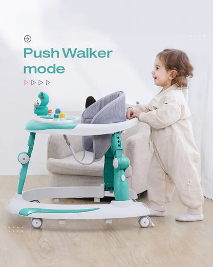 R for Rabbit Little Feet Plus Baby Walker-3 Level Height Adjustment-Converts to Rocker-6M to 18M (Upto 15Kg)-Green