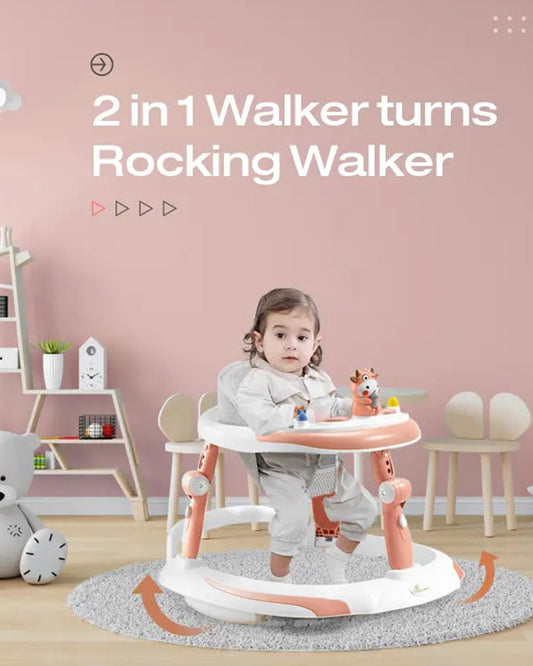 R for Rabbit Little Feet Plus Baby Walker-3 Level Height Adjustment-Converts to Rocker-6M to 18M (Upto 15Kg)-Pink