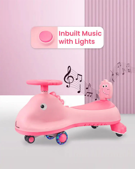 R for Rabbit Iya Iya Dino Twister & Swing car-ABEC 7 Bearing-With Inbuilt Music And Light-For 3Y+ (Upto 100Kg)-Pink