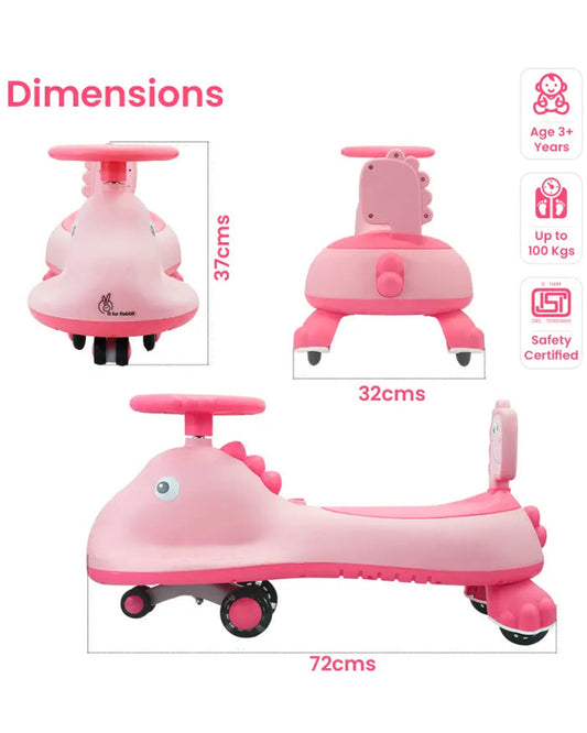 R for Rabbit Iya Iya Dino Twister & Swing car-ABEC 7 Bearing-With Inbuilt Music And Light-For 3Y+ (Upto 100Kg)-Pink