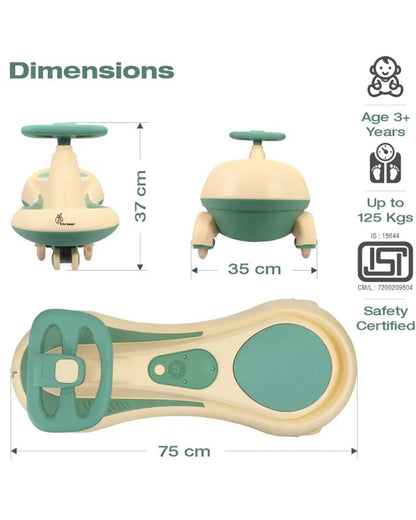 R for Rabbit Iya Iya Drift Twister & Swing car-Ergonomic Design Steering Wheel-One Touch Music-For 3Y+ (Upto 125Kg)-Peach Green