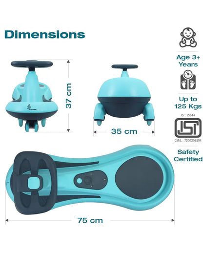 R for Rabbit Iya Iya Drift Twister & Swing car-Ergonomic Design Steering Wheel-One Touch Music-For 3Y+ (Upto 125Kg)-Sky Blue