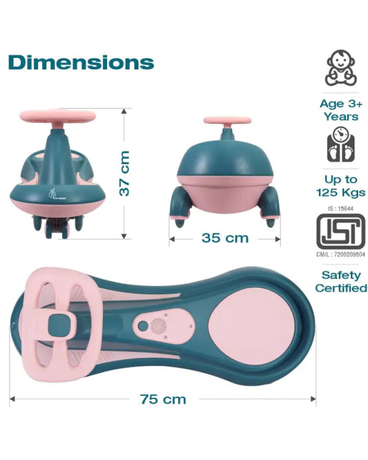 R for Rabbit Iya Iya Drift Twister & Swing car-Ergonomic Design Steering Wheel-One Touch Music-For 3Y+ (Upto 125Kg)-Green Pink