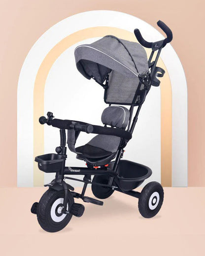 R for Rabbit Tiny Toes T40 Plus Tricycle-360 Degree Rotatable Seat-Adjustable Canopy-1.5Y to 5Y (Upto 25Kg)-Grey Black