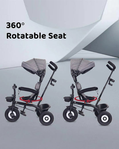 R for Rabbit Tiny Toes T40 Plus Tricycle-360 Degree Rotatable Seat-Adjustable Canopy-1.5Y to 5Y (Upto 25Kg)-Grey Black