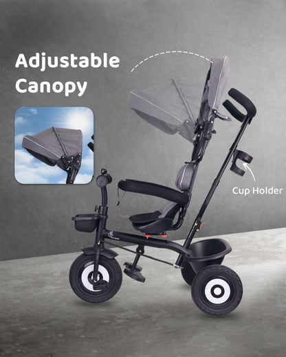 R for Rabbit Tiny Toes T40 Plus Tricycle-360 Degree Rotatable Seat-Adjustable Canopy-1.5Y to 5Y (Upto 25Kg)-Grey Black