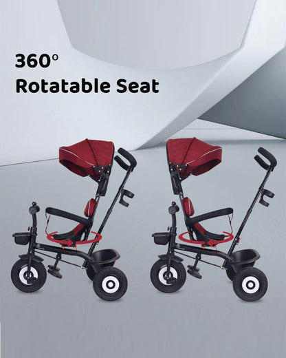 R for Rabbit Tiny Toes T40 Plus Tricycle-360 Degree Rotatable Seat-Adjustable Canopy-1.5Y to 5Y (Upto 25Kg)-Maroon Black