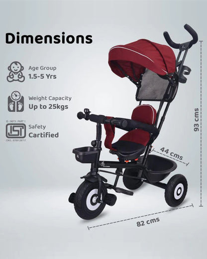 R for Rabbit Tiny Toes T40 Plus Tricycle-360 Degree Rotatable Seat-Adjustable Canopy-1.5Y to 5Y (Upto 25Kg)-Maroon Black