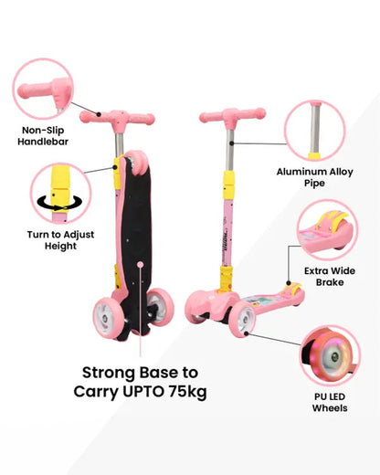 R for Rabbit Road Runner Baby Scooter-4 Level Height Adjustment-With PU LED Wheels-3Y to 7Y (Upto 75Kg)-Pink