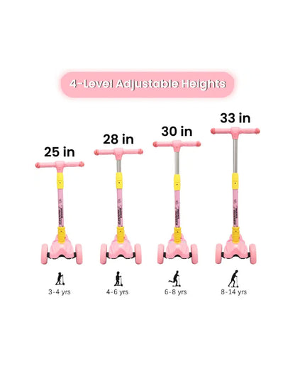 R for Rabbit Road Runner Baby Scooter-4 Level Height Adjustment-With PU LED Wheels-3Y to 7Y (Upto 75Kg)-Pink