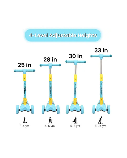 R for Rabbit Road Runner Baby Scooter-4 Level Height Adjustment-With PU LED Wheels-3Y to 7Y (Upto 75Kg)-Blue