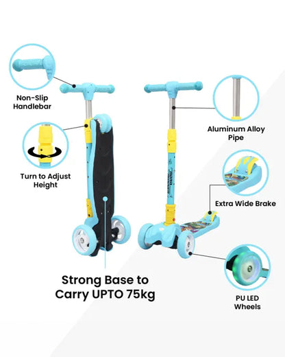 R for Rabbit Road Runner Baby Scooter-4 Level Height Adjustment-With PU LED Wheels-3Y to 7Y (Upto 75Kg)-Blue