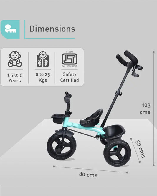 R for Rabbit Tiny Toes T20 Ace Tricycle-With EVA Wheels-Parent Cup Holder-1.5Y to 5Y (Upto 25Kg)-Lake Blue