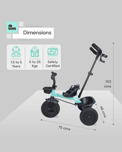 R for Rabbit Tiny Toes T20 Plus Tricycle-With Rubber Wheels-Adjustable Parental Control Handle-1.5Y to 5Y (Upto 25Kg)-Lake Blue