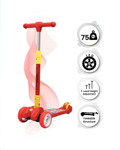 R for Rabbit Road Runner Baby Scooter-4 Level Height Adjustment-With PU LED Wheels-3Y to 7Y (Upto 75Kg)-Red