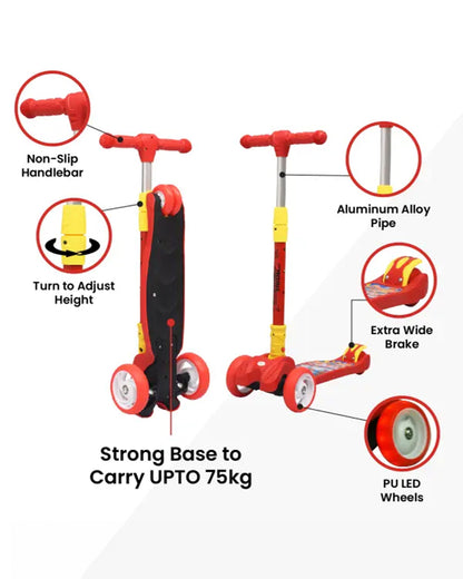 R for Rabbit Road Runner Baby Scooter-4 Level Height Adjustment-With PU LED Wheels-3Y to 7Y (Upto 75Kg)-Red