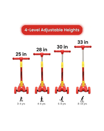 R for Rabbit Road Runner Baby Scooter-4 Level Height Adjustment-With PU LED Wheels-3Y to 7Y (Upto 75Kg)-Red