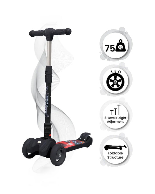 R for Rabbit Road Runner Baby Scooter-4 Level Height Adjustment-With PU LED Wheels-3Y to 7Y (Upto 75Kg)-Black