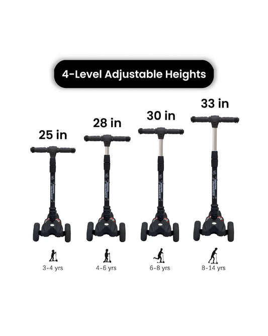 R for Rabbit Road Runner Baby Scooter-4 Level Height Adjustment-With PU LED Wheels-3Y to 7Y (Upto 75Kg)-Black