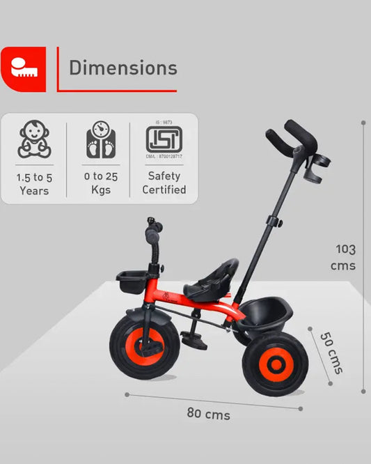 R for Rabbit Tiny Toes T20 Ace Tricycle-With EVA Wheels-Parent Cup Holder-1.5Y to 5Y (Upto 25Kg)-Red