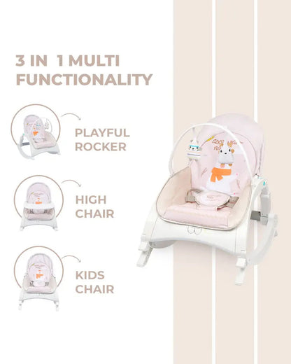 R for Rabbit Rock N Play Baby Rocker-Converts to Feeding Chair-Adjustable Backrest Recline-For Infants-Cream Grey