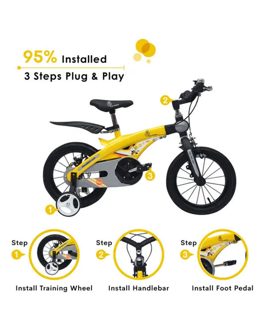 R for Rabbit Tiny Toes Jazz Bicycle-14 inch Wheels-90% Pre-Installed-Adjustable Structure-3Y to 5Y (Upto 40kg)-Yellow