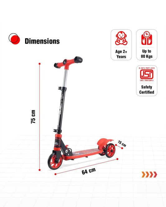 R for Rabbit Road Runner Drift Baby Scooter-3 Level Height Adjustment-Metal Body-2Y+ (Upto 50Kg)-Red Black