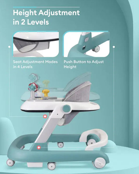 R for Rabbit Little Feet Baby Walker-2 Level Height Adjustment-With Anti Fall Brake Pads-6M to 18M (Upto 15Kg)-Green