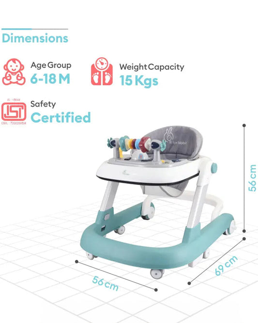 R for Rabbit Little Feet Baby Walker-2 Level Height Adjustment-With Anti Fall Brake Pads-6M to 18M (Upto 15Kg)-Green