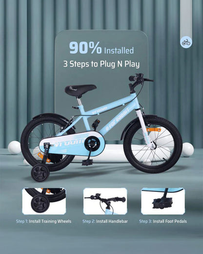 R for Rabbit Vroom Bicycle-16 inch Wheels-90% Plug and Play Material-Wide Training Wheels-3Y to 5Y (Upto 40kg)-Lake Blue