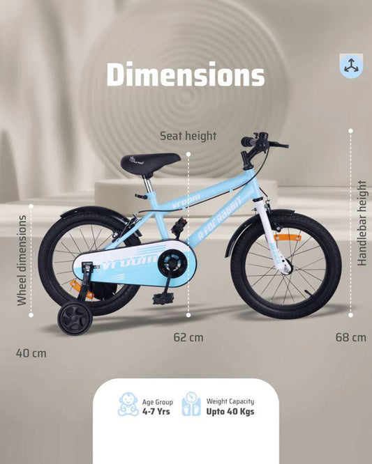 R for Rabbit Vroom Bicycle-16 inch Wheels-90% Plug and Play Material-Wide Training Wheels-3Y to 5Y (Upto 40kg)-Lake Blue