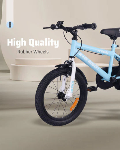 R for Rabbit Vroom Bicycle-16 inch Wheels-90% Plug and Play Material-Wide Training Wheels-3Y to 5Y (Upto 40kg)-Lake Blue