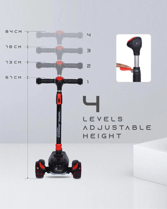 R for Rabbit Road Runner Racer Baby Scooter-4 Level Height Adjustment-With PU LED Wheels-3Y+ (Upto 75Kg)-Pure Black