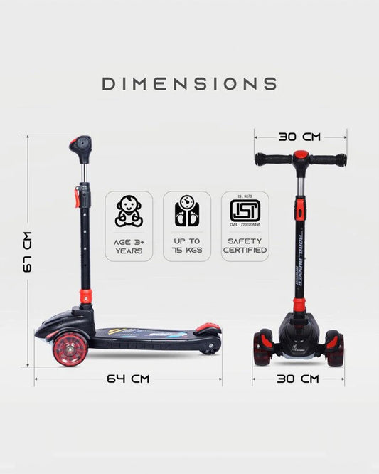 R for Rabbit Road Runner Racer Baby Scooter-4 Level Height Adjustment-With PU LED Wheels-3Y+ (Upto 75Kg)-Pure Black