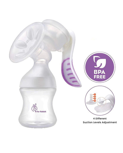 R for Rabbit First Feed Manual Breast Pump-4 Level Speed Adjustment-Anti Backflow-Purple-Milk Expression Pump