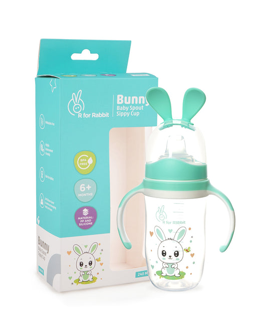 R for Rabbit Bunny Spout Sipper-Soft Silicone Spout -Spill Proof-Green-240 ml