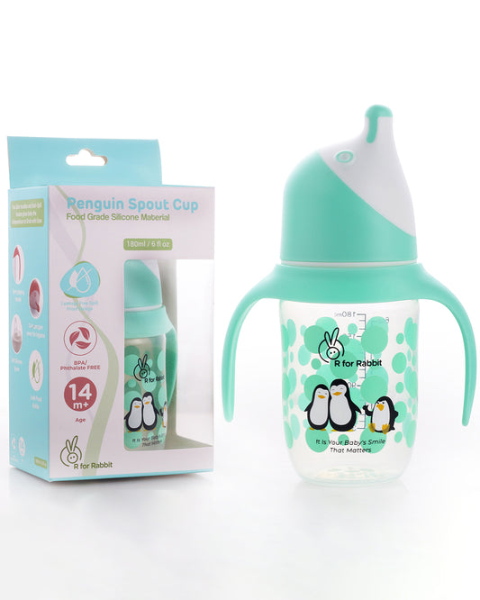 R for Rabbit Penguin Spout Sipper-Soft Silicone Spout -Spill Proof-Green-180 ml