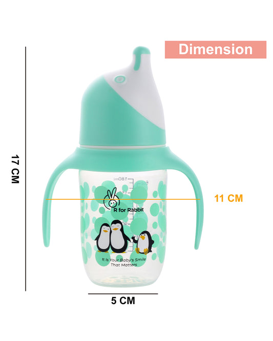 R for Rabbit Penguin Spout Sipper-Soft Silicone Spout -Spill Proof-Green-180 ml