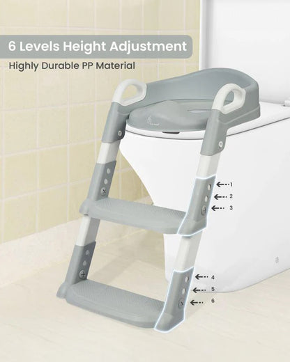 R For Rabbit Hilltop Step Stool Potty Seat-With Adjustable Ladder-Grey White-1 to 7 Years