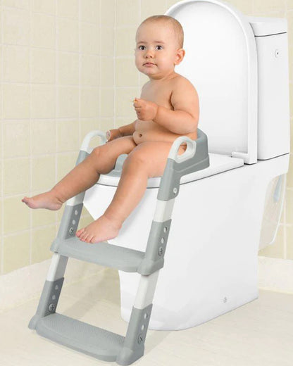R For Rabbit Hilltop Step Stool Potty Seat-With Adjustable Ladder-Grey White-1 to 7 Years