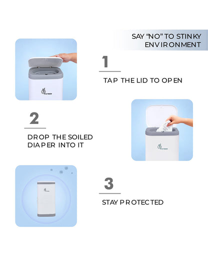 R For Rabbit Hygo Bin Baby Diaper Pail-With Odor Controlling Carbon Filter-Grey White