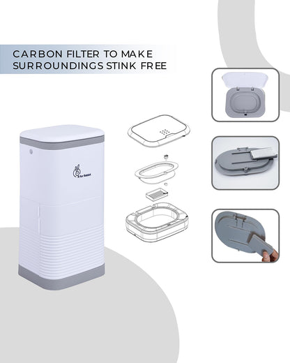 R For Rabbit Hygo Bin Baby Diaper Pail-With Odor Controlling Carbon Filter-Grey White