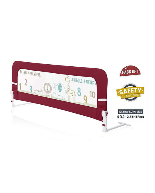 R for Rabbit Safeguard Animal Print Bed Rail Guard for Infants-Easy Side Fold-6ft length x 2.3ft height-Red