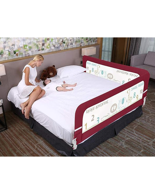 R for Rabbit Safeguard Animal Print Bed Rail Guard for Infants-Easy Side Fold-6ft length x 2.3ft height-Red