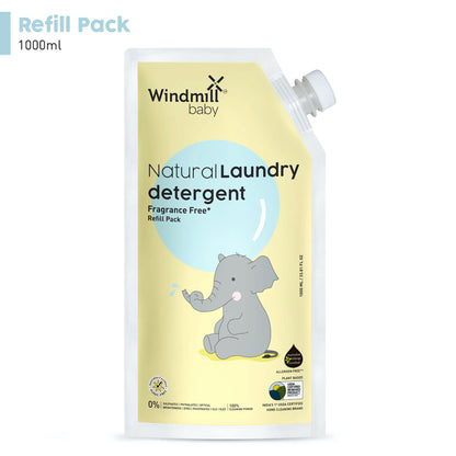 Windmill Baby Liquid Laundry Detergent-With Plant Based Formulation-Infant Safe,USDA Certified-Fragrance Free-Refill Pack-1000 ml