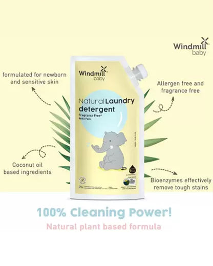 Windmill Baby Liquid Laundry Detergent-With Plant Based Formulation-Infant Safe,USDA Certified-Fragrance Free-Refill Pack-1000 ml