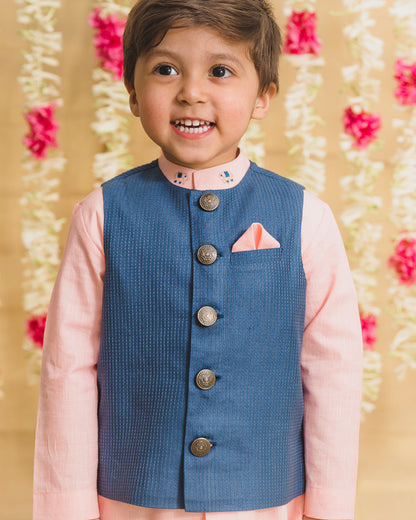 Tiber Taber Pink Kurta Jacket Set-Embroidered-Cotton-For Infants