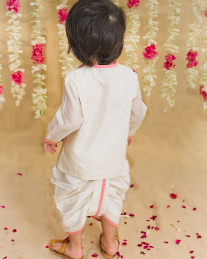 Tiber Taber White Kurta Dhoti Set-Chanderi-Cotton-For Infants