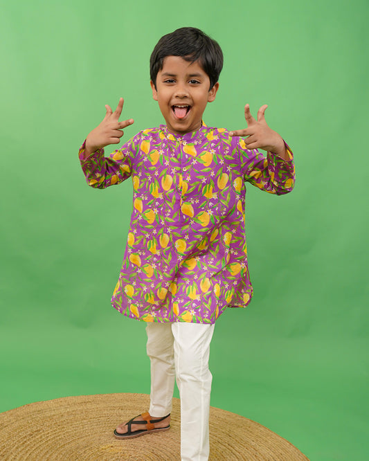 Tiber Taber Purple Kurta Pajama Set-Printed-Cotton-For Infants