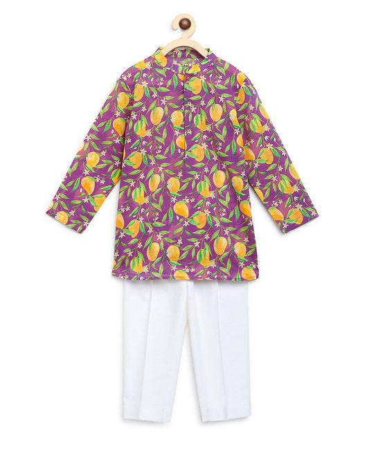 Tiber Taber Purple Kurta Pajama Set-Printed-Cotton-For Infants